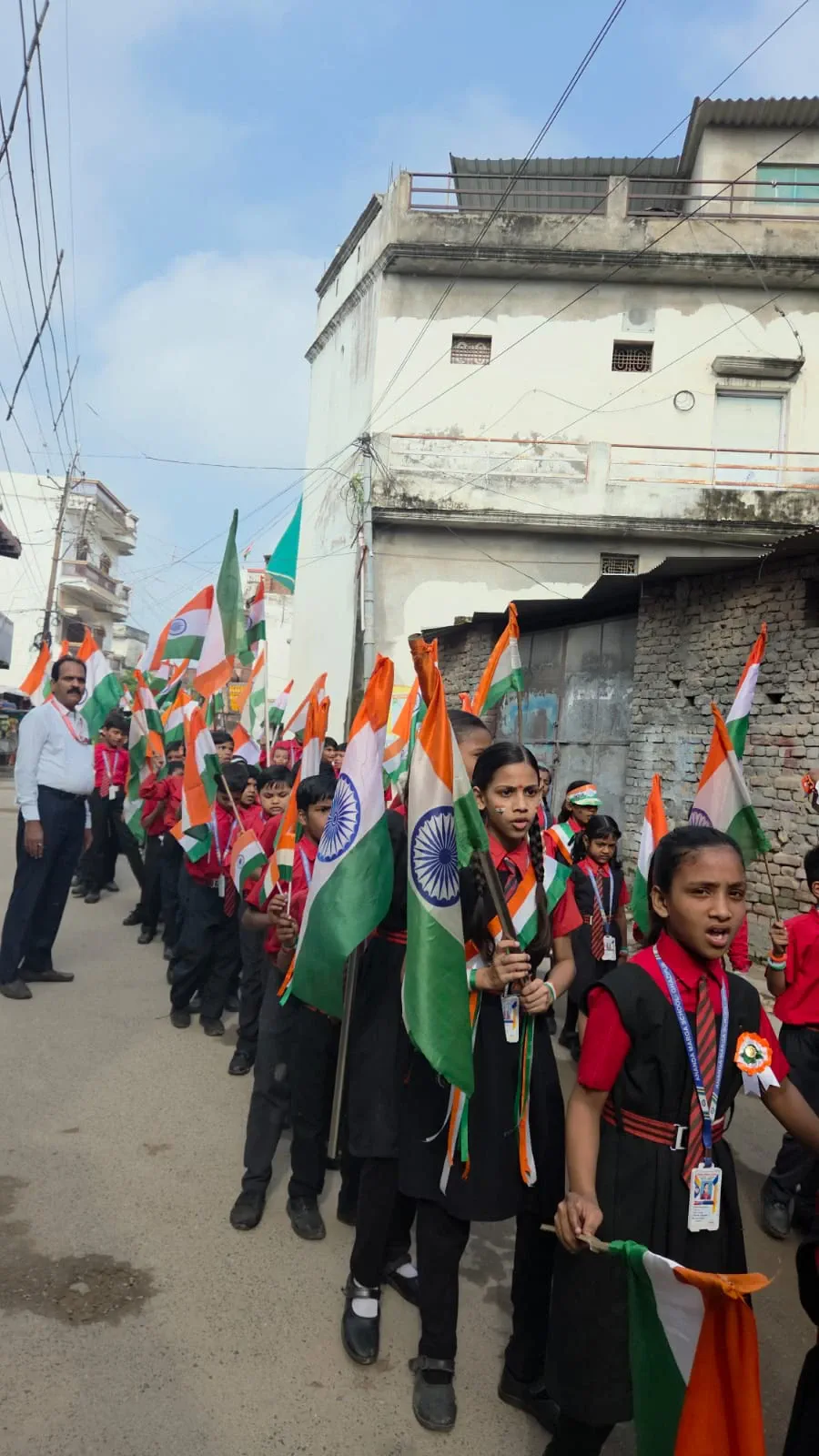 Students with the tricolour on the Independence Day rally