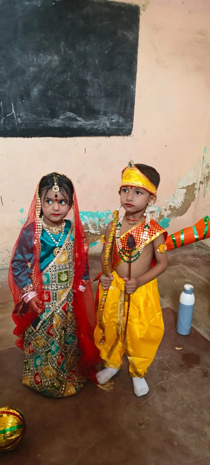 Children dressed as Radha and Krsna for the school function