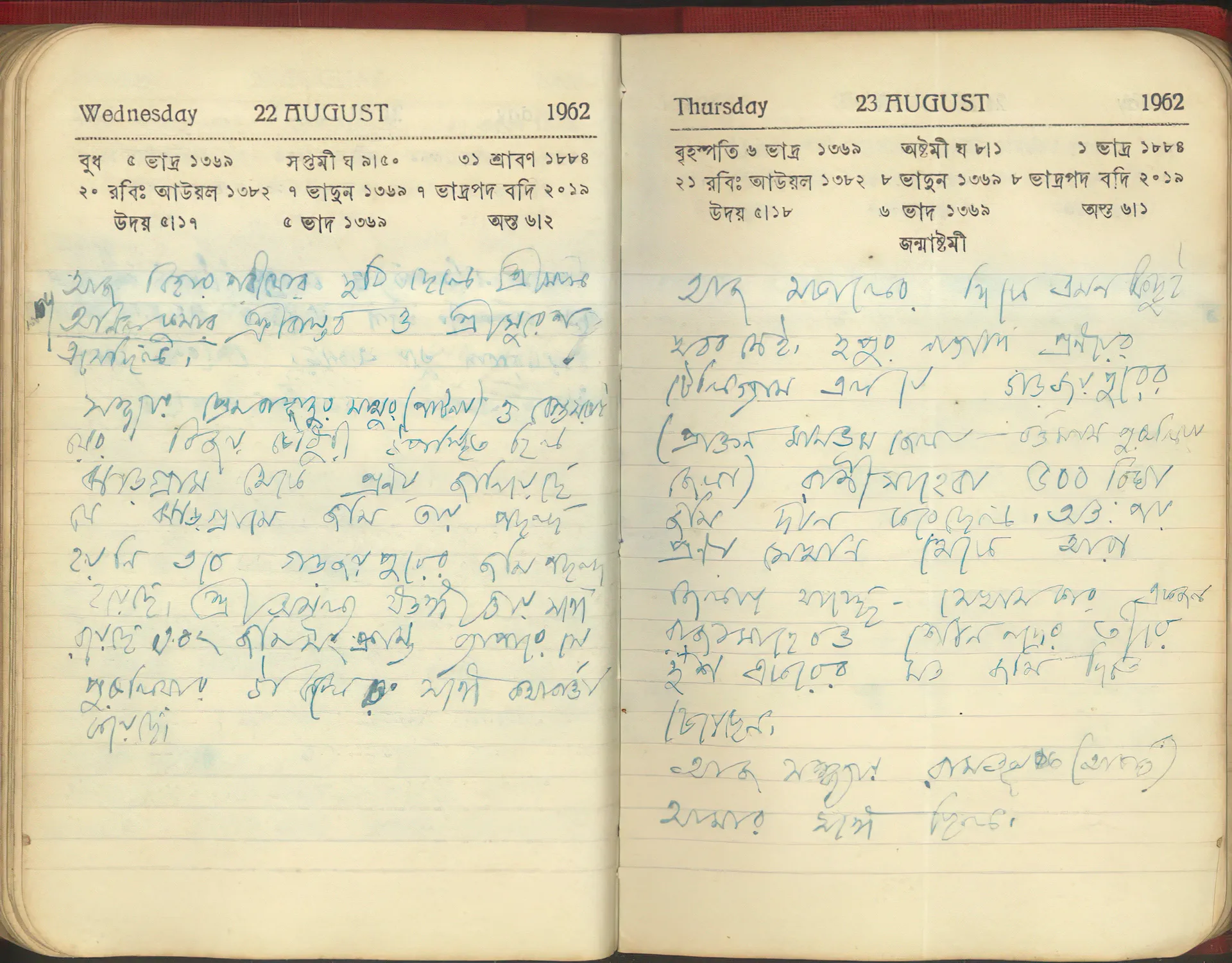 Diary entry in Shrii Shrii Anandamurti’s hand, 22–23 August 1962 — on Ananda Nagar