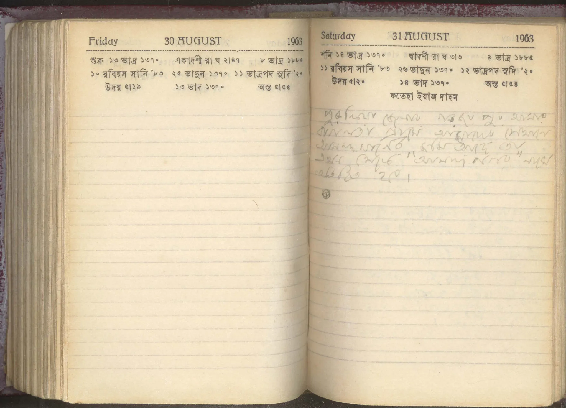 Diary entry in Shrii Shrii Anandamurti’s hand, 31 August 1963 — on Ananda Nagar